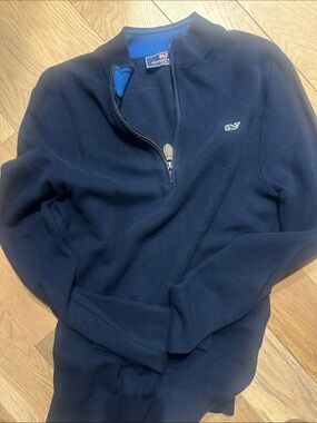 Vineyard Vines Navy Half-Zip Sweater with Whale Logo